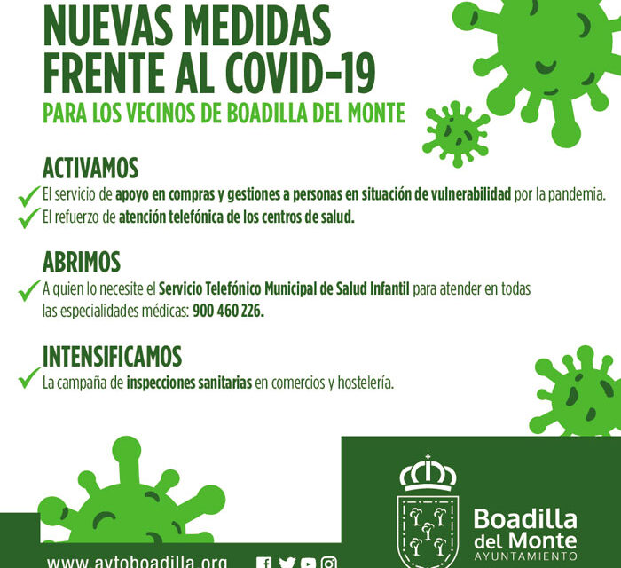 El Ayuntamiento de Boadilla activa nuevos servicios que se suman a las medidas decretadas para frenar el COVID-19