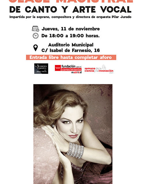 La soprano Pilar Jurado ofrecerá en el Auditorio una masterclass gratuita sobre canto y arte vocal