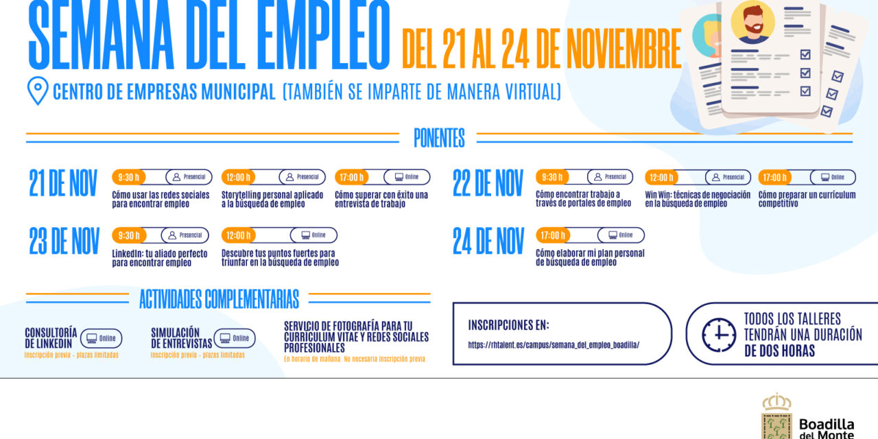 <strong>Boadilla celebrará la XI Semana del Empleo del 21 al 24 de noviembre</strong>