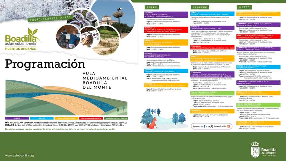 El Aula Medioambiental ofrece este trimestre talleres, rutas, cursos y acciones de voluntariado