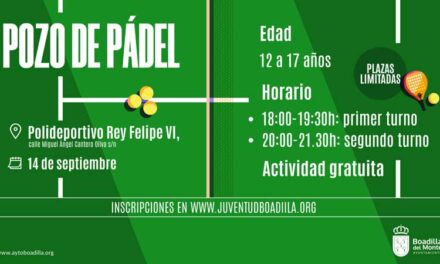 La Concejalía de Juventud organiza un nuevo Pozo de Pádel para el próximo 14 de septiembre