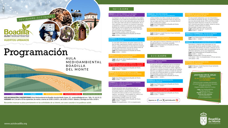 Programación de otoño del Aula Medioambiental: talleres, rutas y actividades de voluntariado