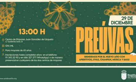 Los mayores de Boadilla celebrarán la llegada de 2026 con comida, preúvas y baile