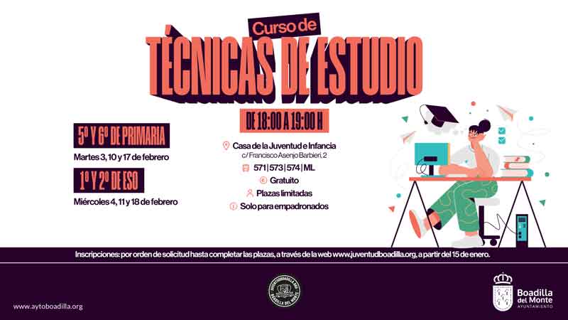 El Ayuntamiento ofrece un curso de Técnicas de Estudio para alumnos de 5º y 6º de Primaria, y 1º y 2º de ESO