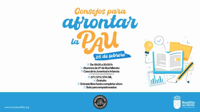El Ayuntamiento ofrecerá una sesión a los alumnos de 2º de Bachillerato con consejos para afrontar la PAU