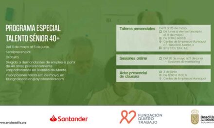 Boadilla ofrece el Programa Talento Sénior 40+, dirigido a demandantes de empleo de más de 40 años