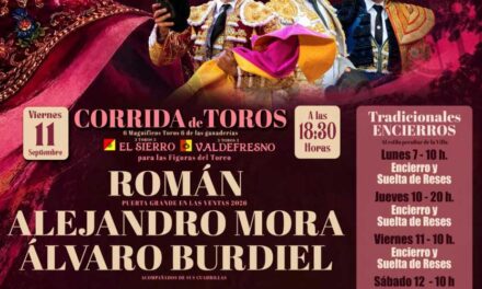 Román, Alejandro Mora y el pozuelero Álvaro Burdiel, cartel de la feria taurina del 11 de septiembre