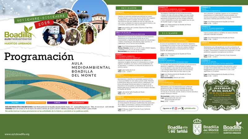 El Aula Medioambiental ofrece rutas, talleres y actividades de voluntariado en noviembre y diciembre